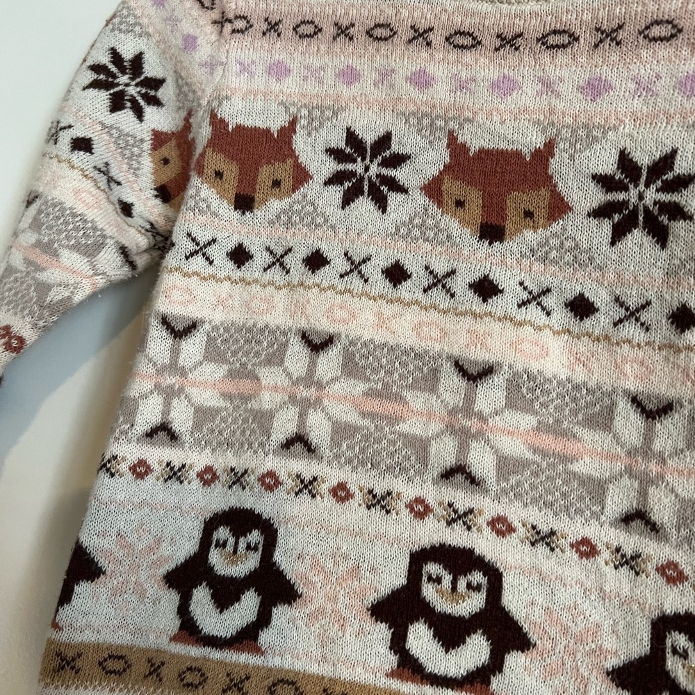$8 ADD ON H&M sweater Toddler Girl Pink‎ and Gray Fox and Penguin 9M Fair Isle - Picture 4 of 5